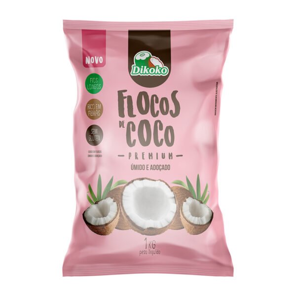 Coco Ralado Flocos Úmido Adocicado Dikoko 1Kg